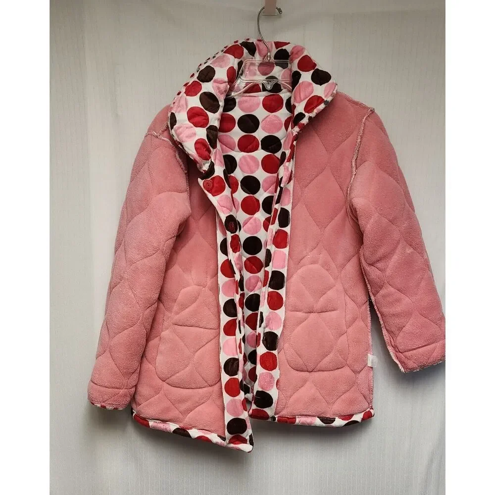 Girls Polka-Dots Multicolor Pink Plush Jacket Size 10-12